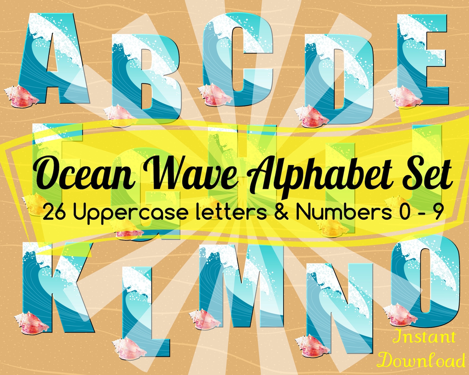 Ocean Wave Alphabet Graphics Clip Art Set Instant Download | Etsy
