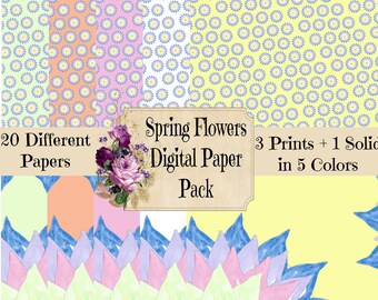 Spring Flower Digital Paper Set, Scrapbook Paper Pack