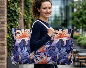 Torba podróżna na plażę z wzorem fioletowego wiciokrzewu | Torba weekendowa Lush