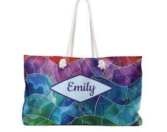 Weekender Bag Stained Glass Waves | Personalisierte Name Beach Tote
