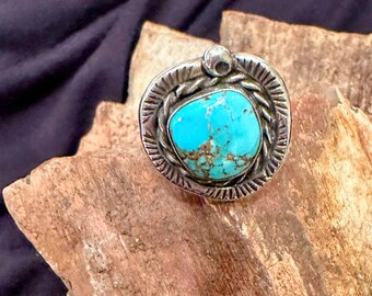 Handmade Turquoise Sterling Silver Ring: Southwest Statement Jewelry, Size 6