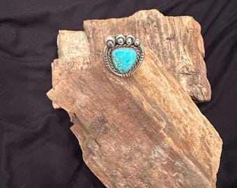 Handmade Turquoise Sterling Silver Ring: Southwest Statement Jewelry, Size 6.5
