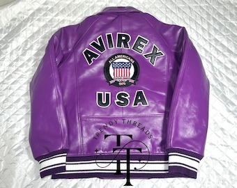 Avirex Men’s Purple American bomber Genuine Cowhide Leather Flight style Jacket