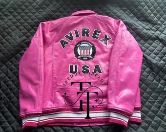 Avirex Men’s Pink American bomber Genuine Cowhide Leather Flight style Jacket