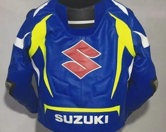 Handmade Suzuki Motorbike Leather Jacket: Men's Motorcycle Biker Jacket