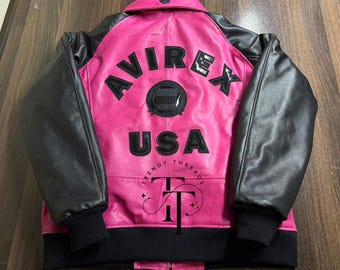 Handmade Pink Cowhide Avirex Leather Jacket, Unisex Streetwear