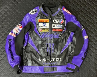 Kawasaki Ninja Cowhide Leather Motorcycle Jacket: Sports Racing Biker