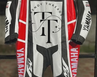 Handmade Yamaha Cowhide Leather  Biker  Suit:  Motorcycle Riding Suit