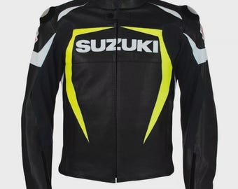 Suzuki Motorbike Cowhide Leather Motorcycle Sports Racing Biker Leather Jacket