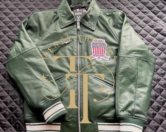 Avirex Men’s  Green American bomber Genuine Cowhide Leather Flight style Jacket