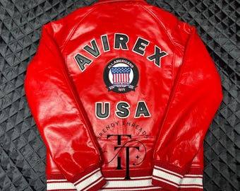 Avirex rood Amerikaans bommenwerperjack van echt rundleer voor heren