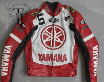 Handmade Yamaha Motorbike Leather Jacket: Red Biker Motorcycle Jacket