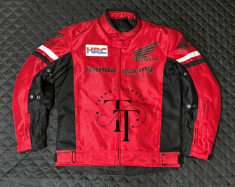 Men's Honda Racing Motorcycle Jacket, Red Mesh Biker Jacket