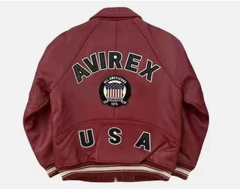 Avirex donkerrood Amerikaans bomberjack van echt rundleer vliegstijl