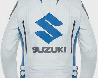 Handmade Suzuki Motorbike Leather Jacket: Men's Motorcycle Biker Jacket