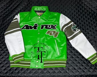 Avirex Men’s Green  American bomber Genuine Cowhide Leather Flight style Jacket