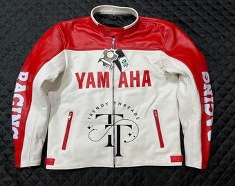 Handmade Yamaha Motorbike Leather Jacket: Red Biker Motorcycle Jacket