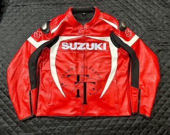 Handmade Suzuki Motorbike Leather Jacket: Men's Motorcycle Biker Jacket