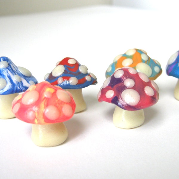 Glow in the Dark Marbled Mini 'Shrooms: Polymer Clay Miniature Mushroom Fairy Garden Decor