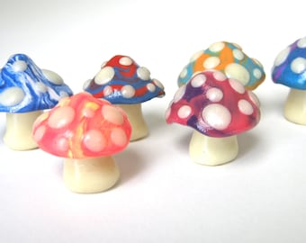 Glow in the Dark/UV Black Light Marbled Mini Terrarium Fairy Garden Knick Knack Mushroom Shroom - Polymer Clay Miniature Sculpture