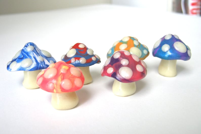 Glow in the Dark/UV Black Light Marbled Mini Terrarium Fairy Garden Knick Knack Mushroom Shroom Polymer Clay Miniature Sculpture image 1