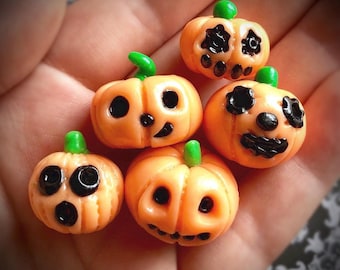 Mini Polymer Clay Jack-O-Lantern: Glow in the Dark Options - Halloween Decor - Made to Order