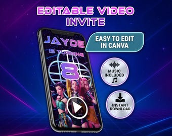 K-pop demon hunters editable video invitation | Instant Download Canva Template
