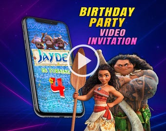 Moana birthday party video invitation, Maui digital animated video for mobile, girl and boy personalized invite