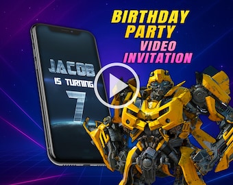 Video-uitnodiging verjaardagsfeestje Transformers, digitale animatievideo autobots voor mobiel, gepersonaliseerde Optimus Prime-uitnodiging voor jongen