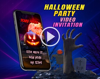 Halloween party video invitation, horror digital animated video for mobile, birthday personalized invite for girl and boy