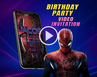 Spiderman birthday party video invitation, superhero digital animated video for mobile, personalized invite for boy