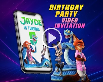 Zootopia birthday party video invitation, digital animated mobile personalized invite