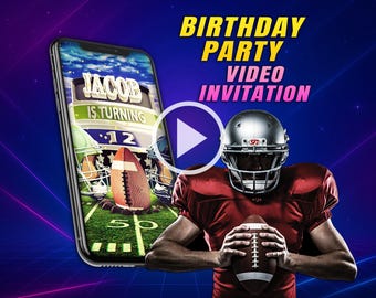 American football birthday party video invitation, sport digital animated video for mobile, boy personalized invite
