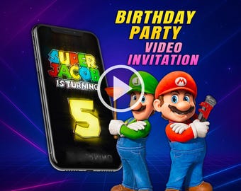 Super Mario movie birthday party video invitation, digital animated video mobile personalized invite