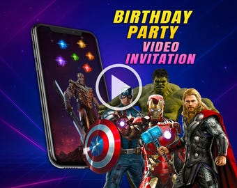 The Avengers birthday party video invitation, Marvel superheroes digital animated personalized mobile invite