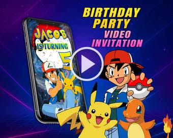 Pokemon birthday party video invitation, digital animated mobile personalized invite