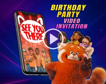 Turning red birthday party video invitation, digital animated mobile personalized invite