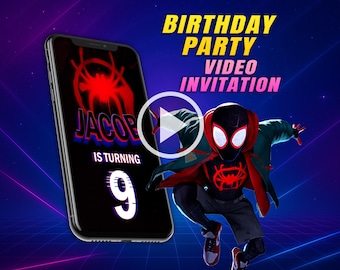 Invitation vidéo de fête d'anniversaire Spiderman à travers le vers d'araignée, vidéo d'animation numérique de Miles Morales pour mobile, invitation personnalisée de garçon
