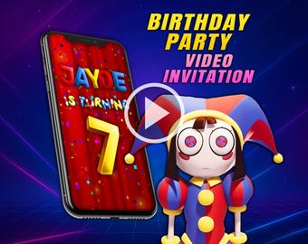 Digital circus birthday party video invitation, animated mobile personalized invite