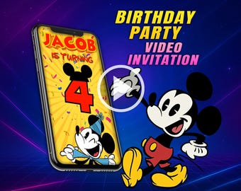 Mickey mouse birthday party video invitation, Disney digital animated video fir mobile, personalized invite for boys