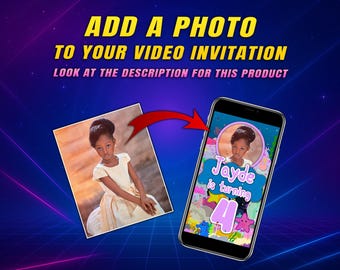 Add a photo, personalized video invitation add-on, extra animation editing, custom party invite upgrade