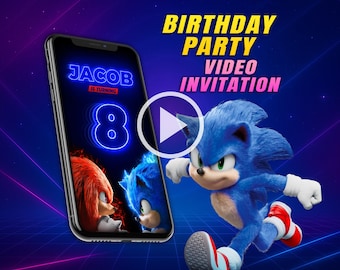 Sonic the hedgehog birthday party video invitation, sonic movie digital animated video for mobile, girl and boy personalized  invite
