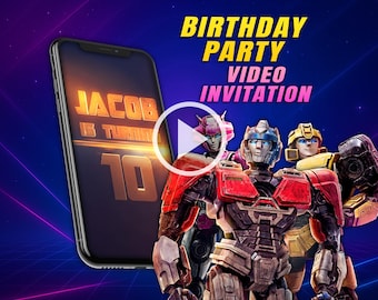 Transformers One video-uitnodiging verjaardagsfeestje, autobots digitale animatievideo voor mobiel, gepersonaliseerde Optimus Prime-uitnodiging voor jongen