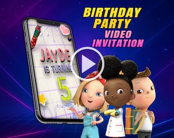 Ada Twist Scientist birthday party video invitation, exploration digital animated video for mobile, girl and boy personalized invite