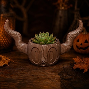 Cute Haunted Tree Succulent Planter & LED Tea Light Holder | Ghost Forest Spirit Plant Pot | Spooky Desk Decor | Halloween Gift