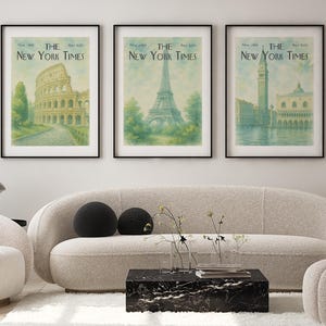 Framed Vintage Travel Poster Set: Rome, Paris, Venice - New York Times Style