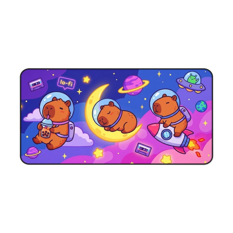 Cozy Lofi Kawaii Capybara Desk Mat, Large Desk Mat, Anime Mouse Pad ...