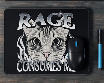 Rage Cat Meme | Consumes Me Funny Gaming Mousepad 9" x 8"