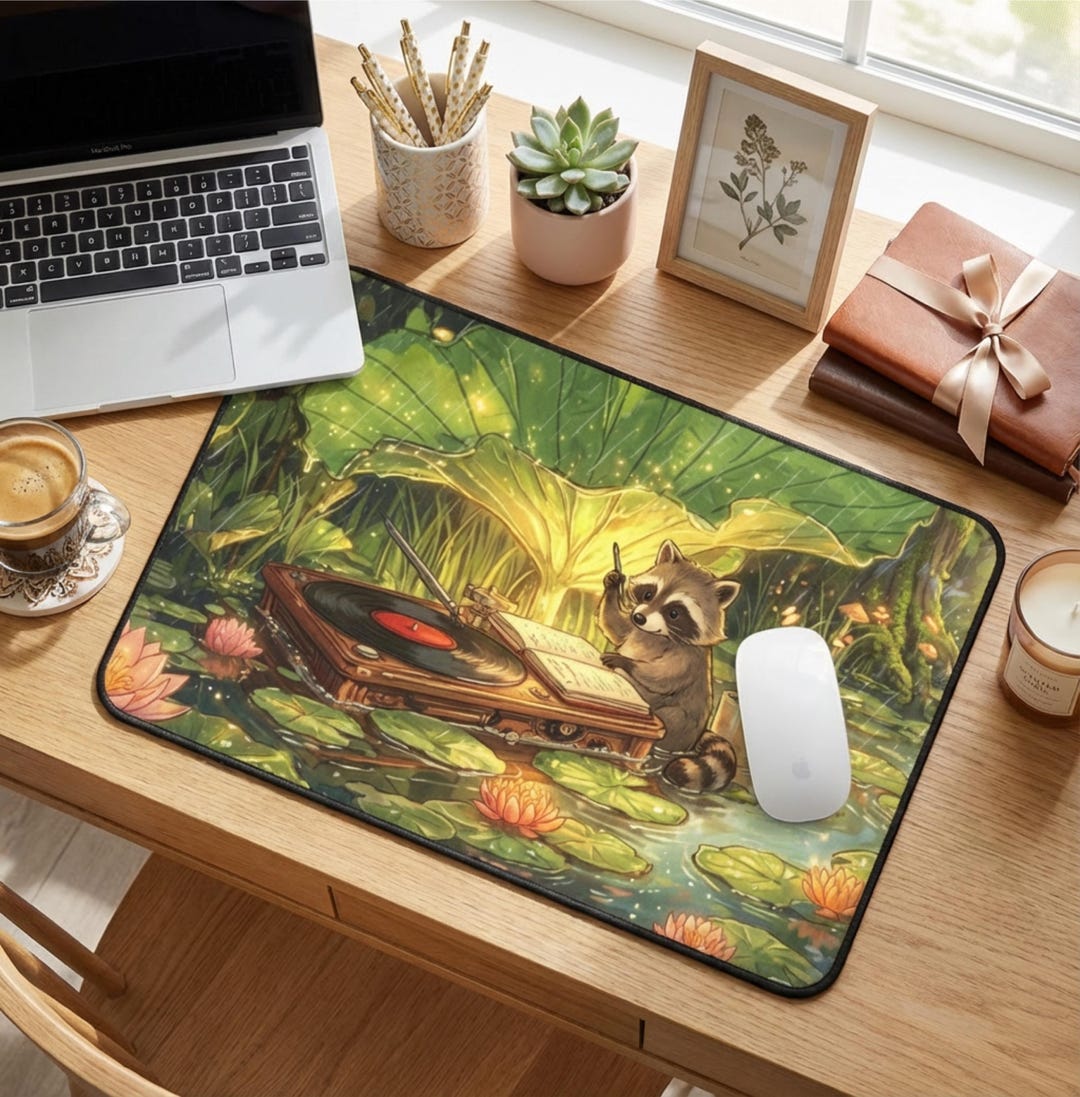 Cozy Raccoon Desk Mat, Cottagecore Desk Pad, High Fantasy Mousepad ...