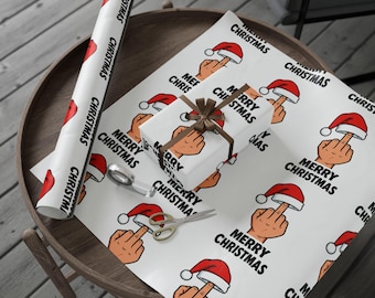 Merry Christmas Middle Finger Wrapping Paper - Novelty Gift Wrapping